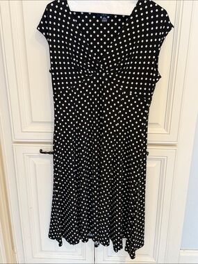 Chaps Black and White Polka Dot Fit-and-Flare Dress